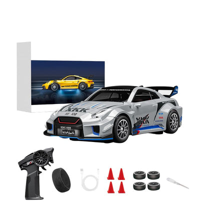 1/43 Scale RC Drift Car, 2.4G Full Proportional 4WD Remote Control Car with Gyro, Adjustable Speed & LED Lights, Alloy RC Vehicle for Adult