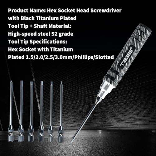 T238-Hex Screw Driver Set, Titanium Hexagon Screwdriver, for Airsoft Tool Multi-Axis FPV Racing Drone RC Quadcopter Helicopter Car Models（1.5MM/2.0MM/2.5MM/3.0MM / Slotted&Cross 3.0MM）