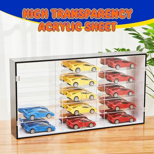 Juexica 1: 24 Clear Acrylic Toy Car Display Case 15 Grids Toy Race Car Display Show Box Diecast Case Wall Mounted Vehicles Shelf for Storage, Mini Model Figure Lover Gifts - size: 15 Grids