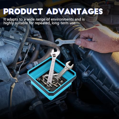 Collapsible Magnetic Parts Tray, 4.5 Inch Square Silicone Tray Holder with Double-Sided Magnetic Base, Foldable Tool Trays for Screw Bolts Nuts Pins Small Parts, Car Accessories (Sky Blue) - color: Sky Blue