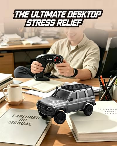 ARRIS 1/43 Desktop RC Crawler 4WD with Full Proportional Control | Smart App Control, Independent Suspension, Two Body Shells, LED Lights, Mini Trail Fun - color: Grey