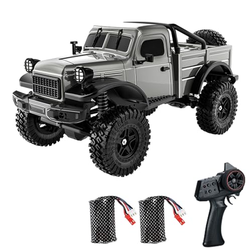 D883 RC Crawler Pickup Truck, 1:18 Scale 4WD Off-Road RC Rock Crawler with LED Lights and 2 Rechargeable Batteries for Adults (Gray) - color: Gray