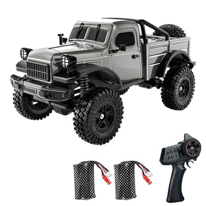 D883 RC Crawler Pickup Truck, 1:18 Scale 4WD Off-Road RC Rock Crawler with LED Lights and 2 Rechargeable Batteries for Adults (Gray) - color: Gray