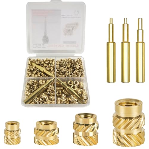QSJ 300Pcs Threaded Inserts Set with Soldering Iron Tip Brass Heat Set Insert M2.5 M3 M4 Insert Nut for 3D Printed Plastic Materials - size: (300pcs) M2.5, M3, M4