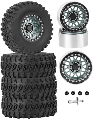 RC 2.2 Beadlock Tires Set 2.2" Wheels and Tires for 1/10 RC Crawler SCX10 AMG 6X6 TRX4 Gen8 Gen7 Pro,Alloy 2.2 RC Rims Rubber Tires,Titanium - color: Titanium(4pcs)