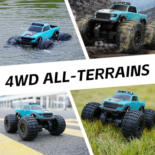 KB KAIBO 8816 1:12 Amphibious Remote Control Car with Full Proportional Steering-Fully Waterproof All Terrain RC Monster Truck for Kids 6-12+, 7.4V 4WD 2.4Ghz 60+ Min Dual Battery Blue - color: Blue