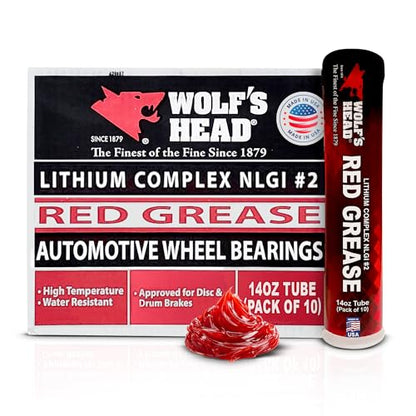 Wolf’s Head Red Grease NLGI #2 (836-88301-91) Premium Tacky Red Grease for Long-Lasting Lubrication, High Temp Protection & Heavy Duty Wheel Bearing/Chassis Use – Made in USA – 14 oz Tube, Pack of 10 - size: 14 Ounce Tube (Pack of 10)