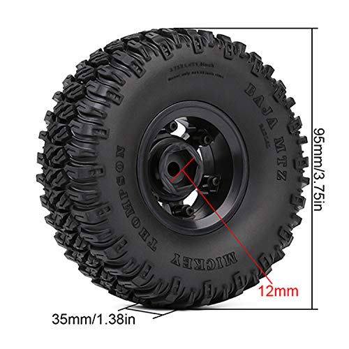 4PCS 1.55inch RC Tires Plastic Beadlock Rims RC Wheel Set Compatible with 1:10 RC Crawler Axial AX90069 D90 TF2 Tamiya CC01 LC70 MST JIMNY(Black) - color: 95mm-black