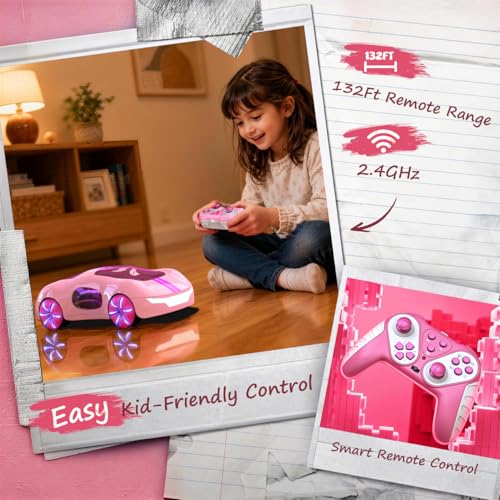 AEROQUEST Gesture Sensing Remote Control Car (Pink | Remote Control Stunt Drift USB-C Charging Light Spray Sound Gesture Sensing Spotrs Birthday Holiday Gifts 2.4GHz 4WD