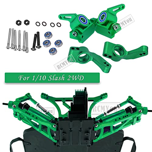 Upgrades Part for 1/10 Slash 2WD,Alloy Front Rear Suspension Arm,Caster Block,Steering Blocks,Rear Stub Axle Carriers Upgrades Hops Up Set for Slash 2WD,Green - color: Green