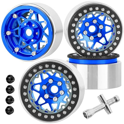 RC Aluminium 1.9 Beadlock Wheel Rims Set for 1/10 SCX10 90046 AXI03007 TRX4 TRX6 VS4-10 Gen7 Gen8 CFX MST D90 RC Crawler,(4PCS) 1.9 RC Beadlock Rims,1.9 rc Wheels,Navy Blue - color: Navy Blue- (Wheel Rims)