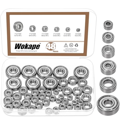 48Pcs 6 Sizes High Carbon Steel Bearings Assortment Set, 693ZZ, 623ZZ, 624ZZ, 685ZZ, 687ZZ,627ZZ Deep Groove Ball Bearings Double Shielded Miniature Deep Ball Bearings - style: High Carbon Steel-48Pcs