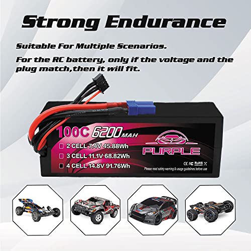 CNHL Purple Series 6200mAh 4S LiPo 14.8V 100C EC5 Plug Hard Case(2 Packs) | Premium hardcase RC battery built for RC car racing, trucks, truggies, buggies, tanks, and remote control boat models.