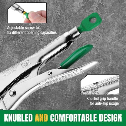 SK 9.5" Long Nose Locking Pliers, Vice Grips, Premium CR-V Steel | Vise Grip Pliers, Nickel-Plated Finish, Ergonomic Anti-slip Handle, Ideal for Welding or Assembly - size: 9.5"