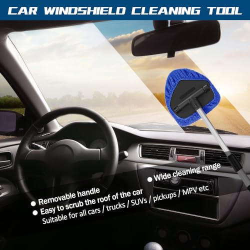Car Wash Brush with Long Handle, Windshield Cleaning Tool, Car Washing Mop Kit Mitt Sponge Car Cleaning Supplies Kit, Microfiber Towel Gloves Universal for Cars RV SUV Truck Office (Blue) - color: Blue
