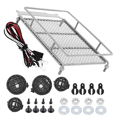 Metal ROOF Rack Luggage Carrier LED Light MN 1/12 RC Crawler Durable Practical RED Black Silver Applicable Remote Control CAR (Silver) - color: Silver
