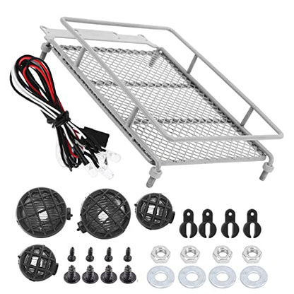 Metal ROOF Rack Luggage Carrier LED Light MN 1/12 RC Crawler Durable Practical RED Black Silver Applicable Remote Control CAR (Silver) - color: Silver