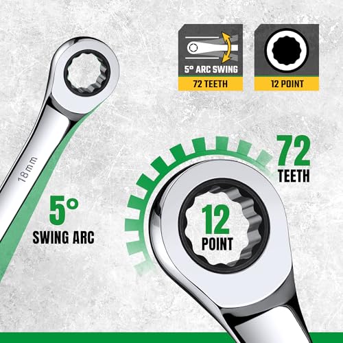 SK Ratchet Wrenches Set, SAE 1/4" to 3/4", Metric 6-18mm, 20-Piece | Ratcheting Wrench Set, Combination Wrench Set, 72-Tooth, Premium CR-V Steel, Chrome Plating Surface, Roll-Up Pouch - size: 20-Piece, SAE 1/4" to 3/4", Metric 6 to 18mm