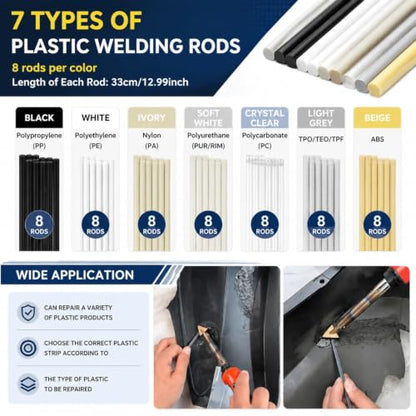 100W 2-in-1 Plastic Welder Kit with Soldering Iron Tips and 56 Rods, 3-Speed Temperature Control Plastic Welding Gun, Professional Surface Repair Tool for Car Bumper, Dashboard, Kayak
