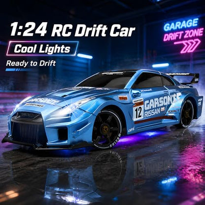 HTURCCOP 1:24 RC Drift 2.4GHz with LED Light Race Car Toys for Boys and Girls Aged 6+ Speed Adjustable up to 23Km/H, High-Speed RC Racing Cars Toy Gift for Boys & Girls - color: Blue
