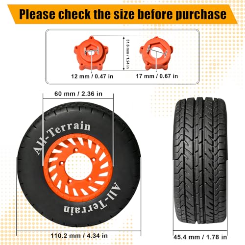 1/10 RC Short Course Truck Rubber Tires & Nylon Rims- 12mm/17mm Hex, Orange | All-Terrain Tires and Wheels Compatible with 1/10 Traxxas Slash 4WD 2WD Arrma Senton Axial Losi Redcat RC Buggy, 4-Pack - color: Orange