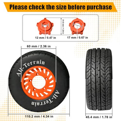 1/10 RC Short Course Truck Rubber Tires & Nylon Rims- 12mm/17mm Hex, Orange | All-Terrain Tires and Wheels Compatible with 1/10 Traxxas Slash 4WD 2WD Arrma Senton Axial Losi Redcat RC Buggy, 4-Pack - color: Orange