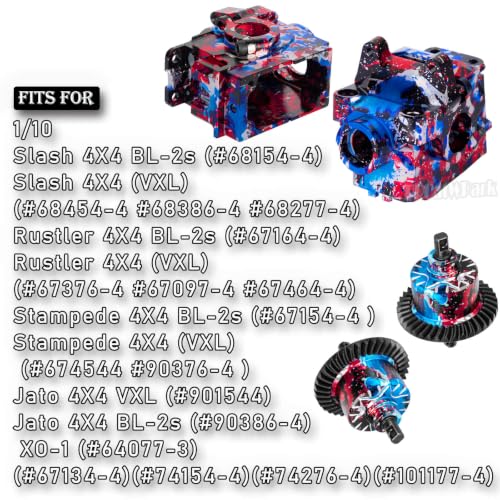 Aluminium Transmission Gearbox Upgrades Part for 1/10 Slash/Rustler/Stampede/Jato VXL 4X4 4WD,XO-1,RC Front Rear Gearbox & 37T Differential Gear,#6880#6881,Colorful(Navy Blue Red Tone) - color: Colorful(navy Blue Red Tone) - (Upgrades)