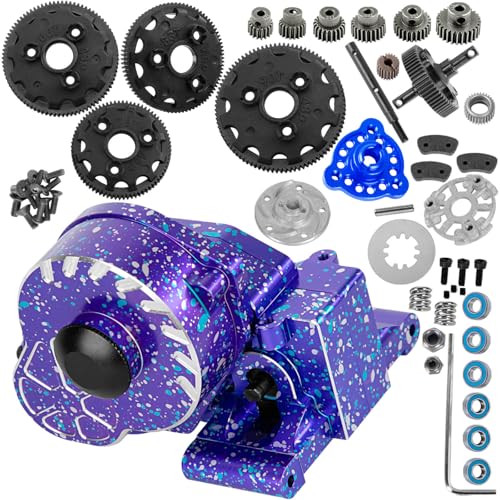 Aluminum Gearbox Transmission Case w/Spur Gear Upgrades Part for 1/10 Slash/Rustler/Stampede/Bandit 2WD (VXL) Drag Slash/Bigfoot,RC Gearbox Hops Up,Replace #9495,Colorful(Purple Blue Tone) - color: Colorful(purple Blue Tone) - (Gearbox)