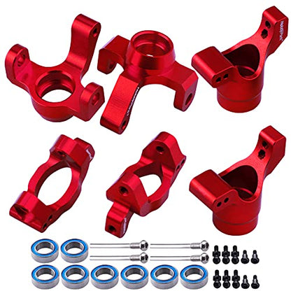 Hobbypark Aluminum Caster Blocks C-Hubs Steering Block Stub Axle Carriers Knuckles Set for Traxxas 1/18 LaTrax Teton Desert Prerunner Rally, Replace Parts 7532 7552X (Red) - color: Red