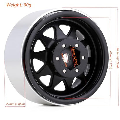 4PCS AMK 1.9 Steel Beadlock Wheels with 12mm Hex & -8.9mm Offset Wheel Rims for 1/10 RC Rock Crawler TRX4 TRX6 SCX10 CAPRA-10 Redcat Gen8 1.9 Wheels Upgrade (Black) - color: Black