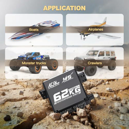 AGFRC 62KG 16.8V Waterproof Servo for 1/10 1/8 RC Cars (A75BUMW) | 0.092sec/60° @16.8V, Brushless Motor, Full Metal Gears, Digital, Programmable, Fits 1/10 & 1/8 RC Buggies / Trucks