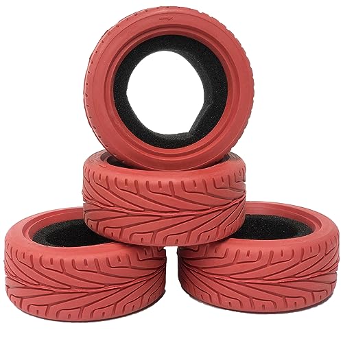 1/10 RC On-Road Car Tyres,WONFAST 4PCS 65mm Grain Drift Rubber RC Tire Replacement for 1/10 RC On Road Run-flating Racing Car for HSP Tamiya HPI (Red) - color: 65mm-Red