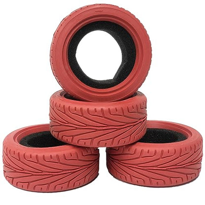 1/10 RC On-Road Car Tyres,WONFAST 4PCS 65mm Grain Drift Rubber RC Tire Replacement for 1/10 RC On Road Run-flating Racing Car for HSP Tamiya HPI (Red) - color: 65mm-Red