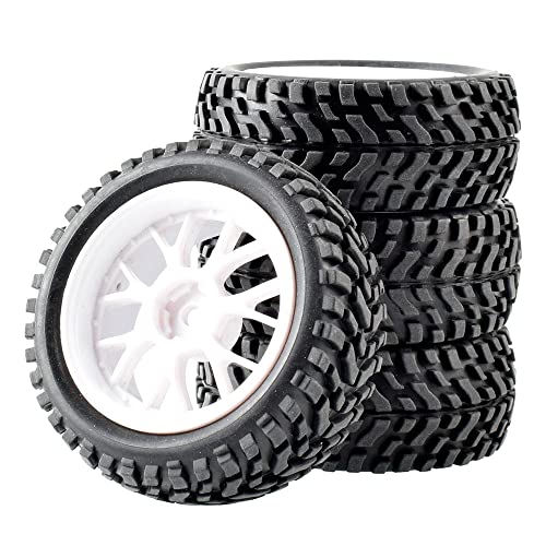 1/10 RC Car Rally Tires Set, 1.8 RC Car Rally Tires with 12mm Hex Rc Wheels and Tires RC Car Flat Running to Rally Tires Fit for HSP 1:10 94123 RC Car Accessories (Color : 4 pcs White)