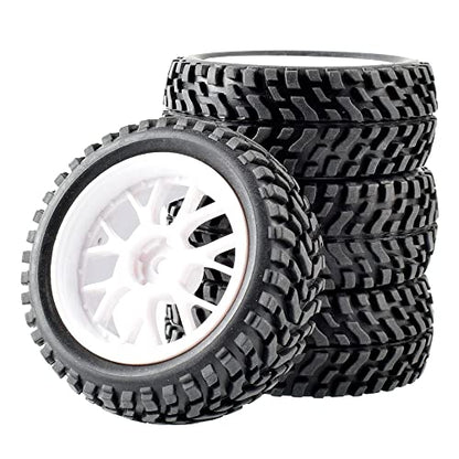 1/10 RC Car Rally Tires Set, 1.8 RC Car Rally Tires with 12mm Hex Rc Wheels and Tires RC Car Flat Running to Rally Tires Fit for HSP 1:10 94123 RC Car Accessories (Color : 4 pcs White)