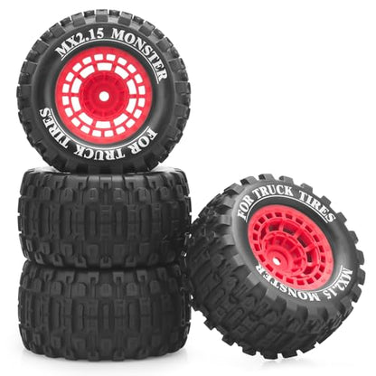 1/16 RC Car Tires and Wheels, daitoku 12mm Hex RC Truck Tires for MiniX Mini XRT 1/16 MJX 16207 16210 16209 16208 HSP 94186 Traxxas E-Revo LOSI 1/18 Mini LMT - Style B (Red) - color: Red