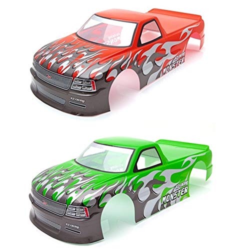 2pcs for 1/10 RC Car Venom T-10 PVC Painted Body Shell Pick Up Truck Width 205mm Wheelbase 255mm - Green & Red