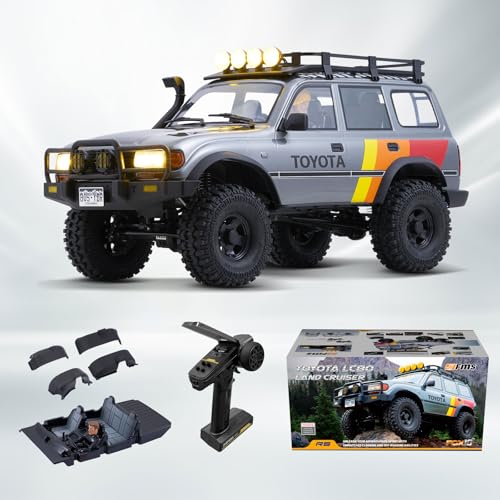 FMS FCX10 1/10 RC Crawler Land Cruiser LC80 Toyota Licensed, 4WD 2.4Ghz RC Rock Crawler, Hobby Grade Off-Road RC with Lighting, Climbing Car Remote Control Car for Adults Grey RS Need to Complete - color: Gray
