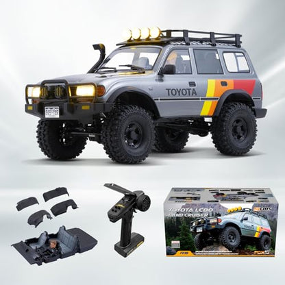 FMS FCX10 1/10 RC Crawler Land Cruiser LC80 Toyota Licensed, 4WD 2.4Ghz RC Rock Crawler, Hobby Grade Off-Road RC with Lighting, Climbing Car Remote Control Car for Adults Grey RS Need to Complete - color: Gray