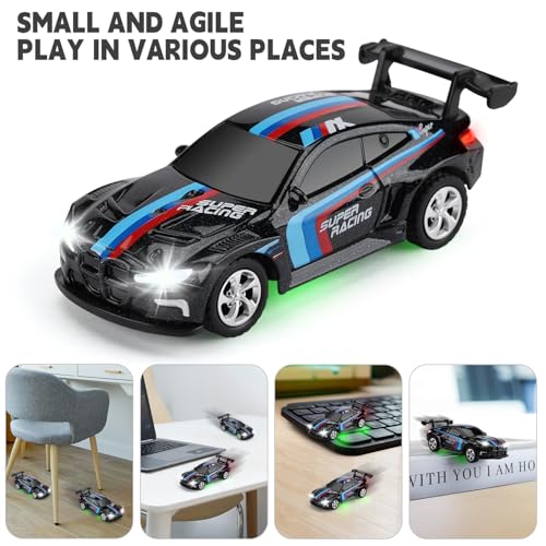 SASBSC Mini RC Toy Cars for Boys Kids Adults, 2.4GHz APP Remote Control Car with Lights and 3 Speed Modes, 1/64 Race Toy Car Rechargeable for Boys Ages 5-7 8-12,Birthday Gifts for Kids - color: Black