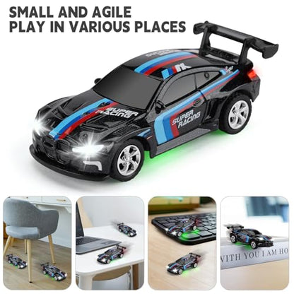 SASBSC Mini RC Toy Cars for Boys Kids Adults, 2.4GHz APP Remote Control Car with Lights and 3 Speed Modes, 1/64 Race Toy Car Rechargeable for Boys Ages 5-7 8-12,Birthday Gifts for Kids - color: Black