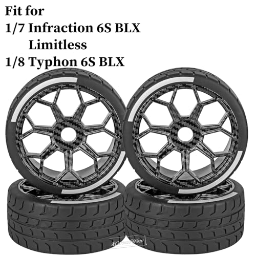 RC Wheels and Tires for 1/8 Typhon 6S BLX,1/7 Infraction 6S BLX,Limitless,RC Wheels and RC Tires Soft Tires Truck Tire Highway Tires,Black with Carbon - color: Black W/Carbon(4pcs)