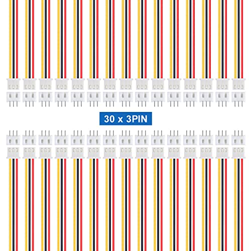 30 Pairs 3 Pin for JST-XH Connector Kit, XH 2.54mm 3pin Header Male and Female Connectors Plug Adapter with Flat Wire Cable 150mm 24AWG Compatible with for JST XH - size: 3pin Kit