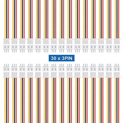 30 Pairs 3 Pin for JST-XH Connector Kit, XH 2.54mm 3pin Header Male and Female Connectors Plug Adapter with Flat Wire Cable 150mm 24AWG Compatible with for JST XH - size: 3pin Kit