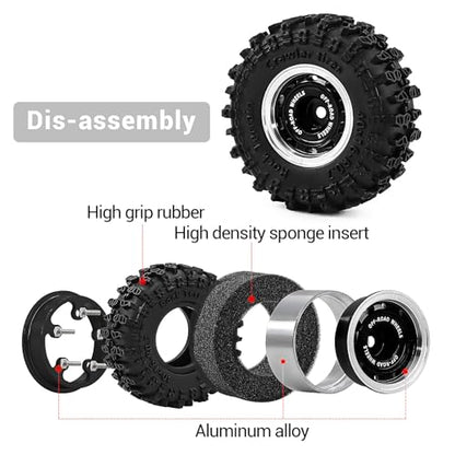 0.7" Aluminum Beadlock Wheels and Tires Set for 1/30 Axial SCX30 RC Crawler – Upgrade Parts (Black-297) - color: Black-297