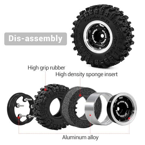 0.7" Aluminum Beadlock Wheels and Tires Set for 1/30 Axial SCX30 RC Crawler – Upgrade Parts (Black-297) - color: Black-297