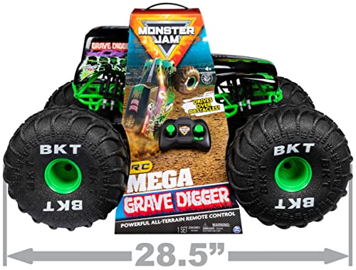 Monster Jam, Official Mega Grave Digger All-Terrain Remote Control Monster Truck with Lights, 1:6 Scale, Kids Toys for Boys and Girls Ages 4-6+ - color: Mega Grave Digger (V1)
