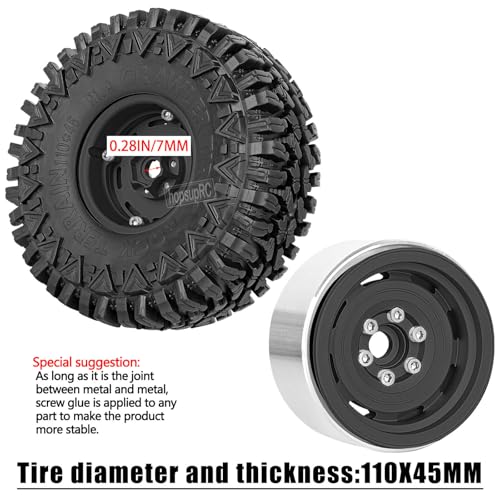 (4PCS) Aluminum 1.9 Beadlock Wheel Rims Heavy Duty for 1/10 SCX10 SCX10 II SCX10 III TRX4 D90 90046.Wheels Rim 1.9inch Beadlock Tires Wheel Hub Rim,Black - color: Black（4PCS）