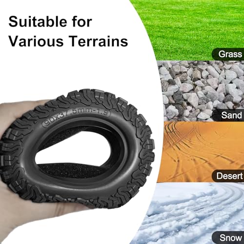 LRFHL 1.9 Crawler Tire for 1/12 MJX HYPER GO H12Y H12P MN128 1/10 Axial D90 | Black, 4PCS, 90mm * 37.5mm RC Rock Terrain Tyre with Foam Insert, Soft Rubber High Grip Sticky Tires - color: Black