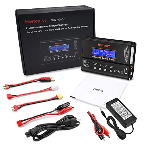 Lipo Battery Charger, 1S-6S Balanced Charger Discharger, 1-6S Lipo Li-ion NiMH NiCD Li-Fe Battery with Tamiya XT60 Deans Futaba Connector - color: black